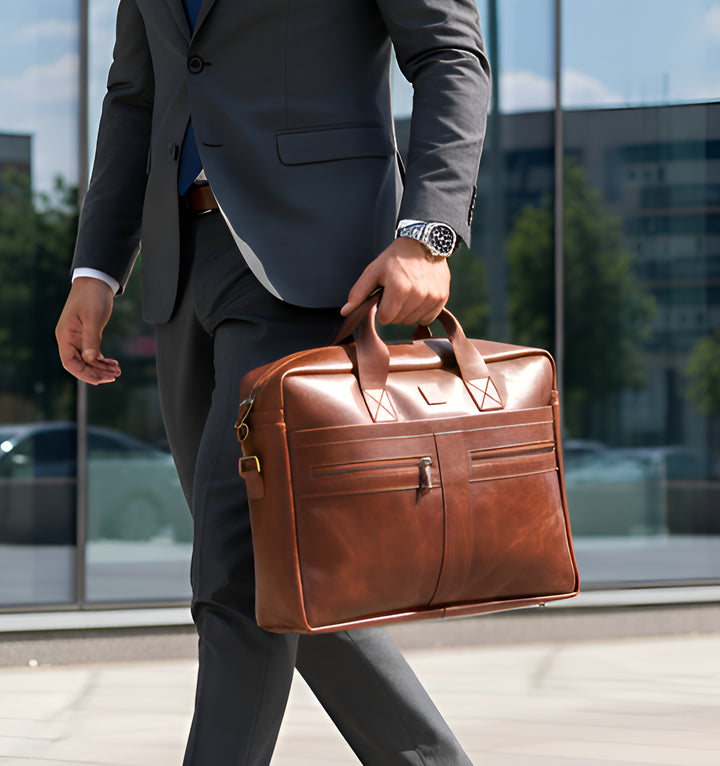 Vintage Executive Leather Briefcase - Burgundy