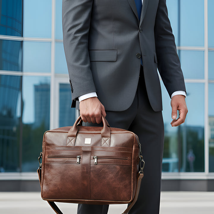 Vintage Executive Leather Briefcase - Rust