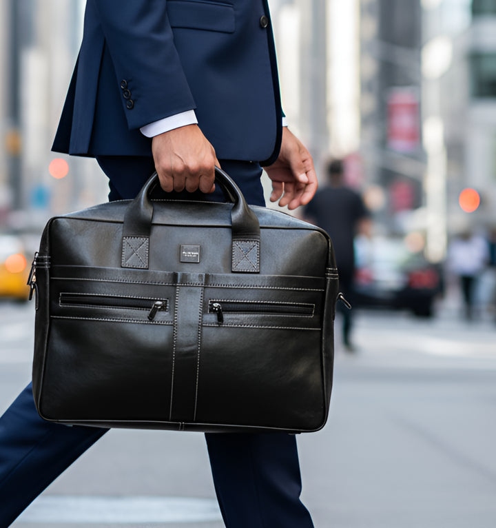 Vintage Executive Leather Briefcase - Black