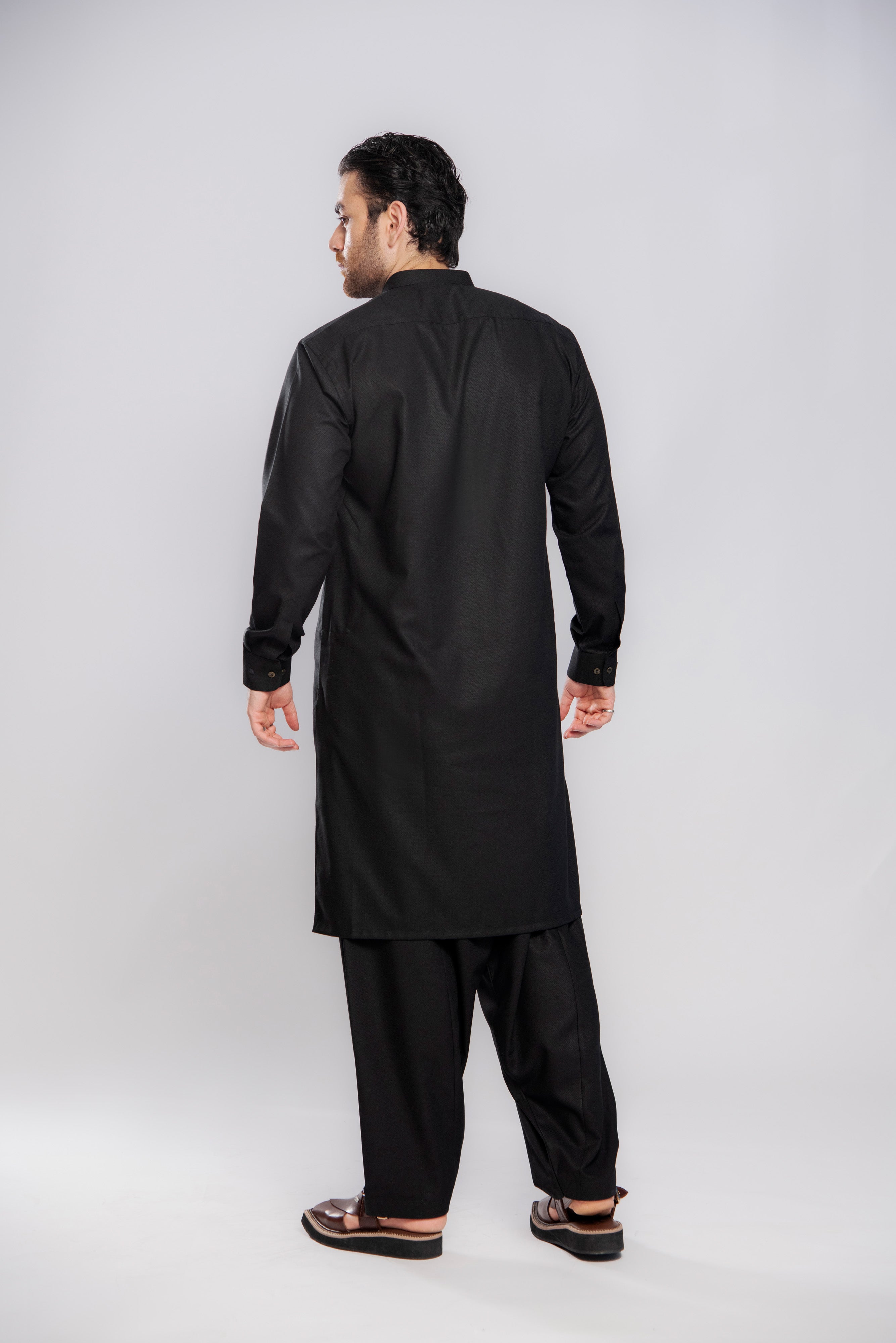 Textured Warmth Shalwar Kameez - Black | Kaptan