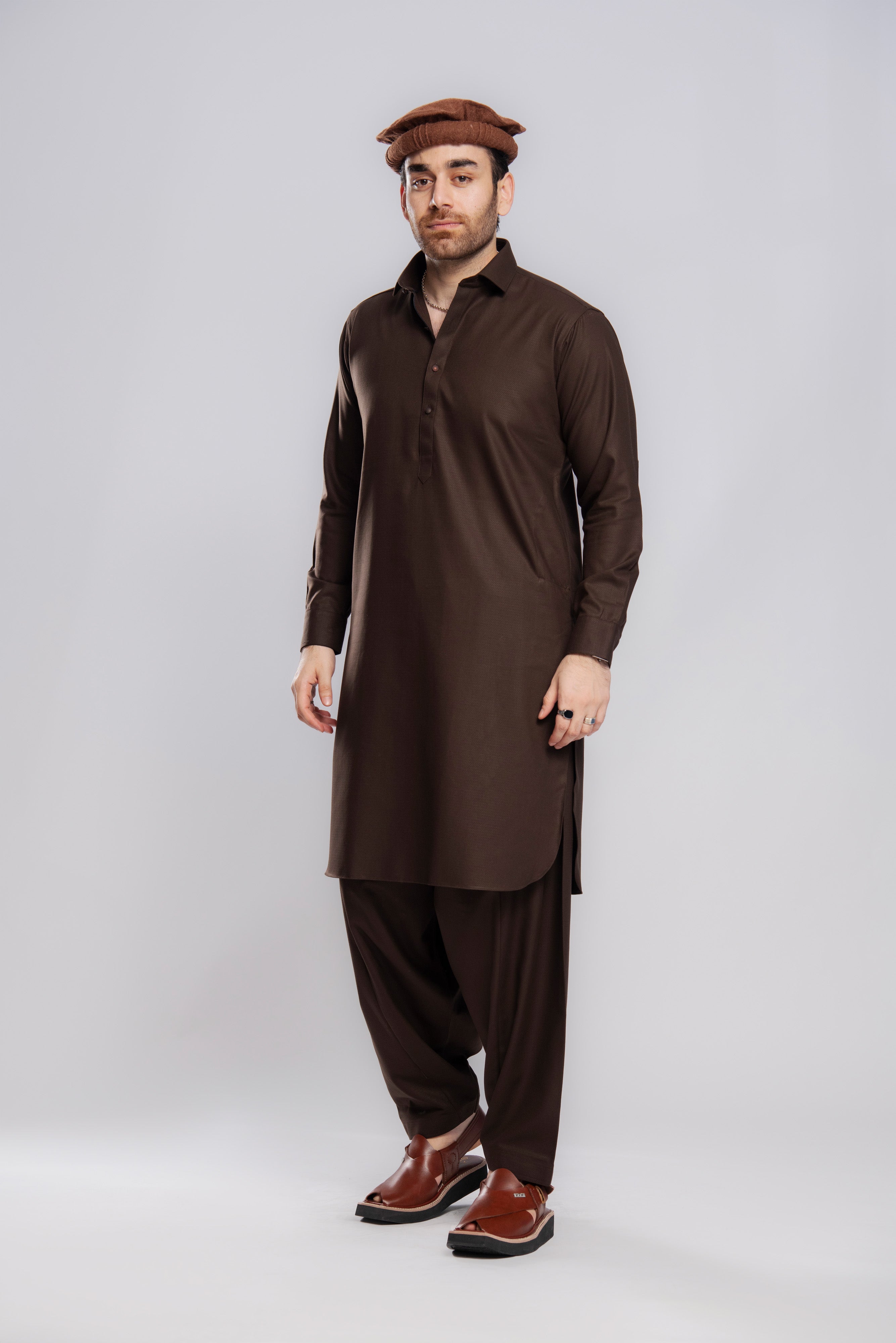 Winter Weave Shalwar Kameez - Chocolate| Kaptan