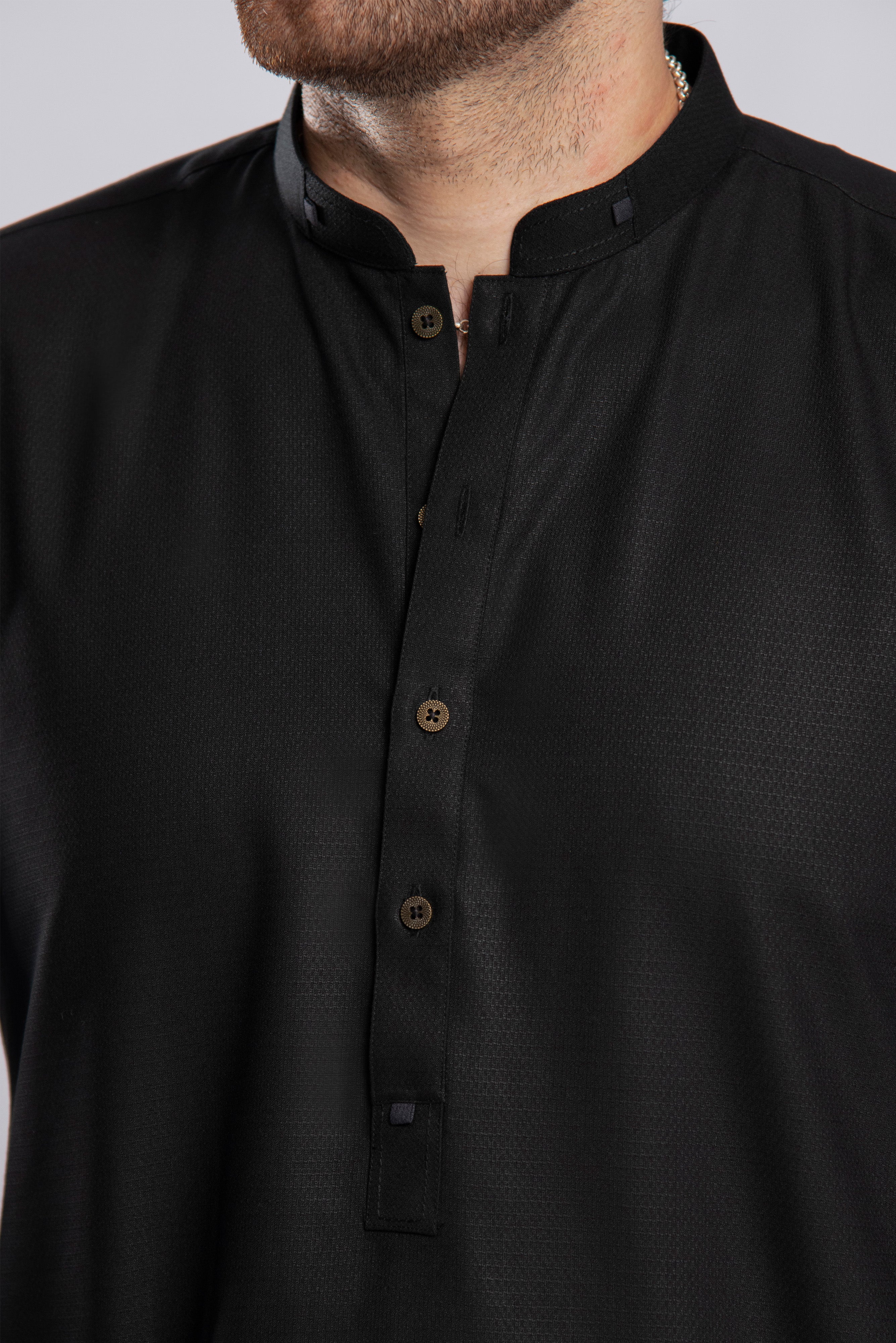 Textured Warmth Shalwar Kameez - Black | Kaptan