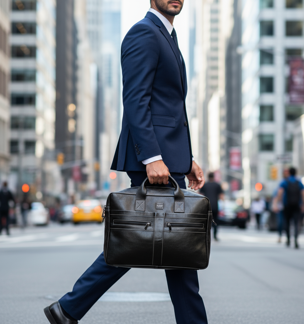Vintage Executive Leather Briefcase - Black