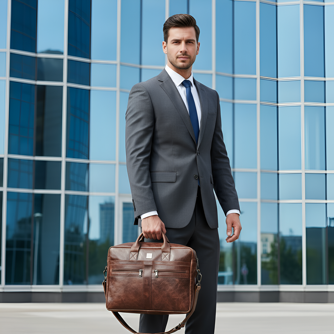 Vintage Executive Leather Briefcase - Rust