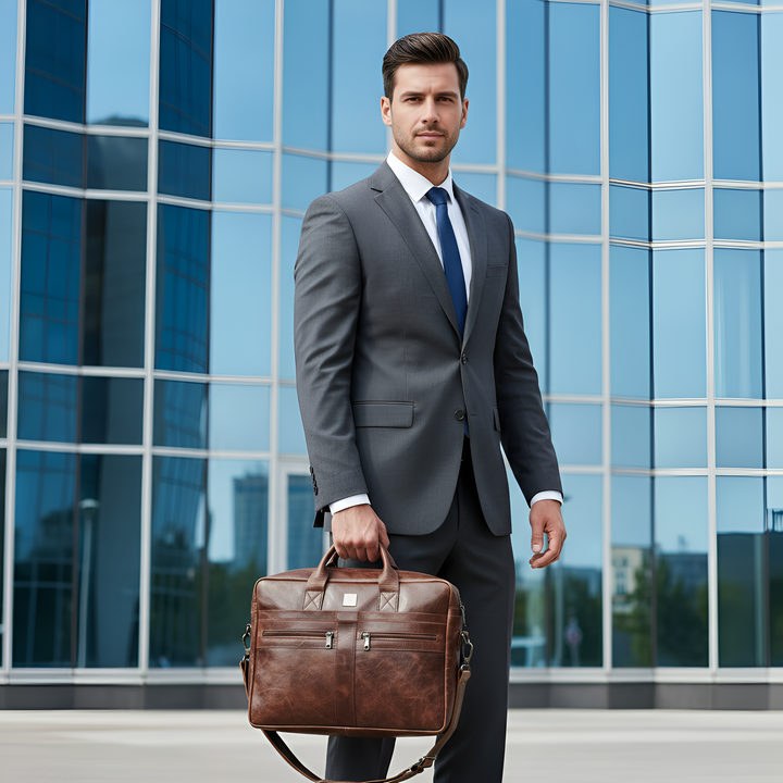 Vintage Executive Leather Briefcase - Rust