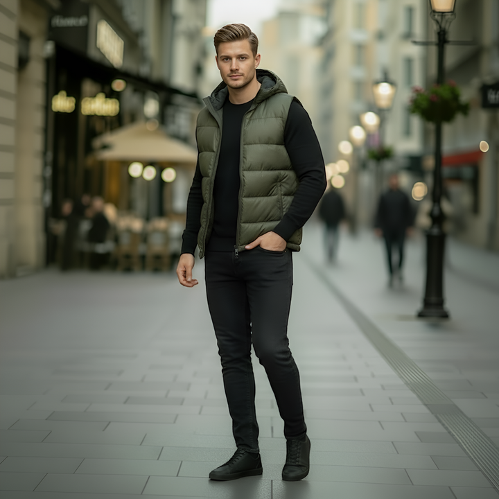 Mens Puffer Vest Hooded - Olive | Kaptan