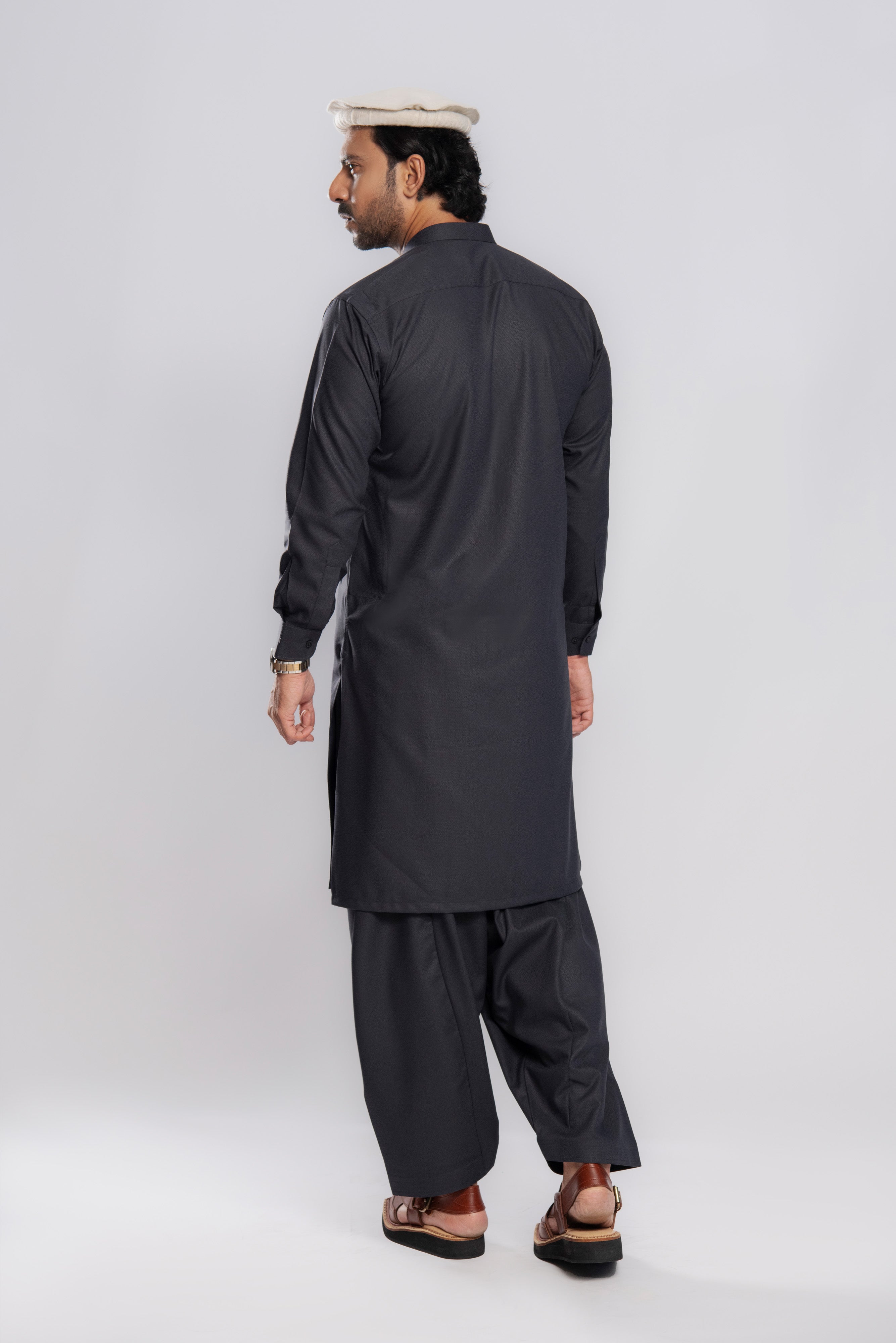 Textured Warmth Shalwar Kameez - Charcoal | Kaptan