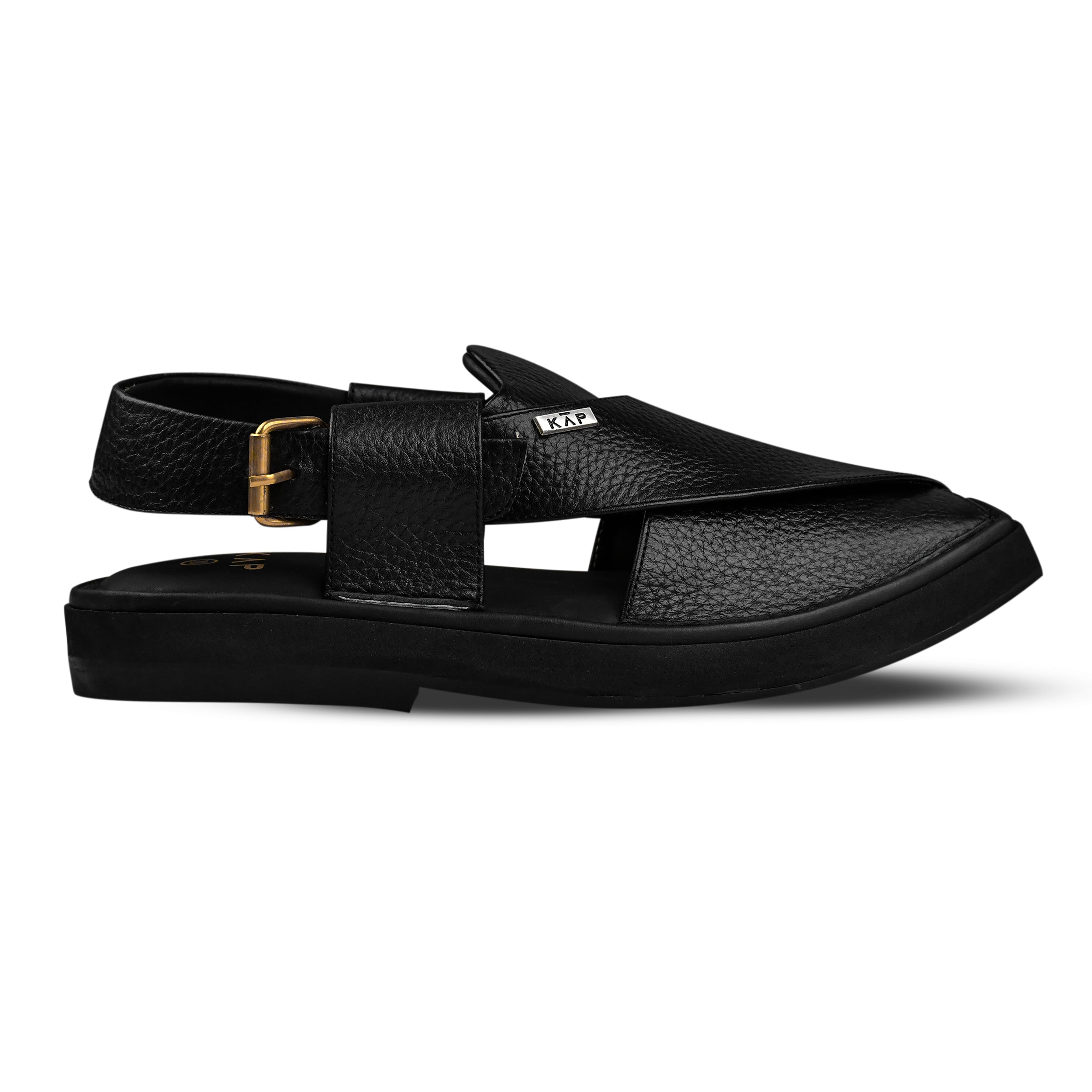 Walkway - Luxurious Grain Leather Kaptan Chappal Black