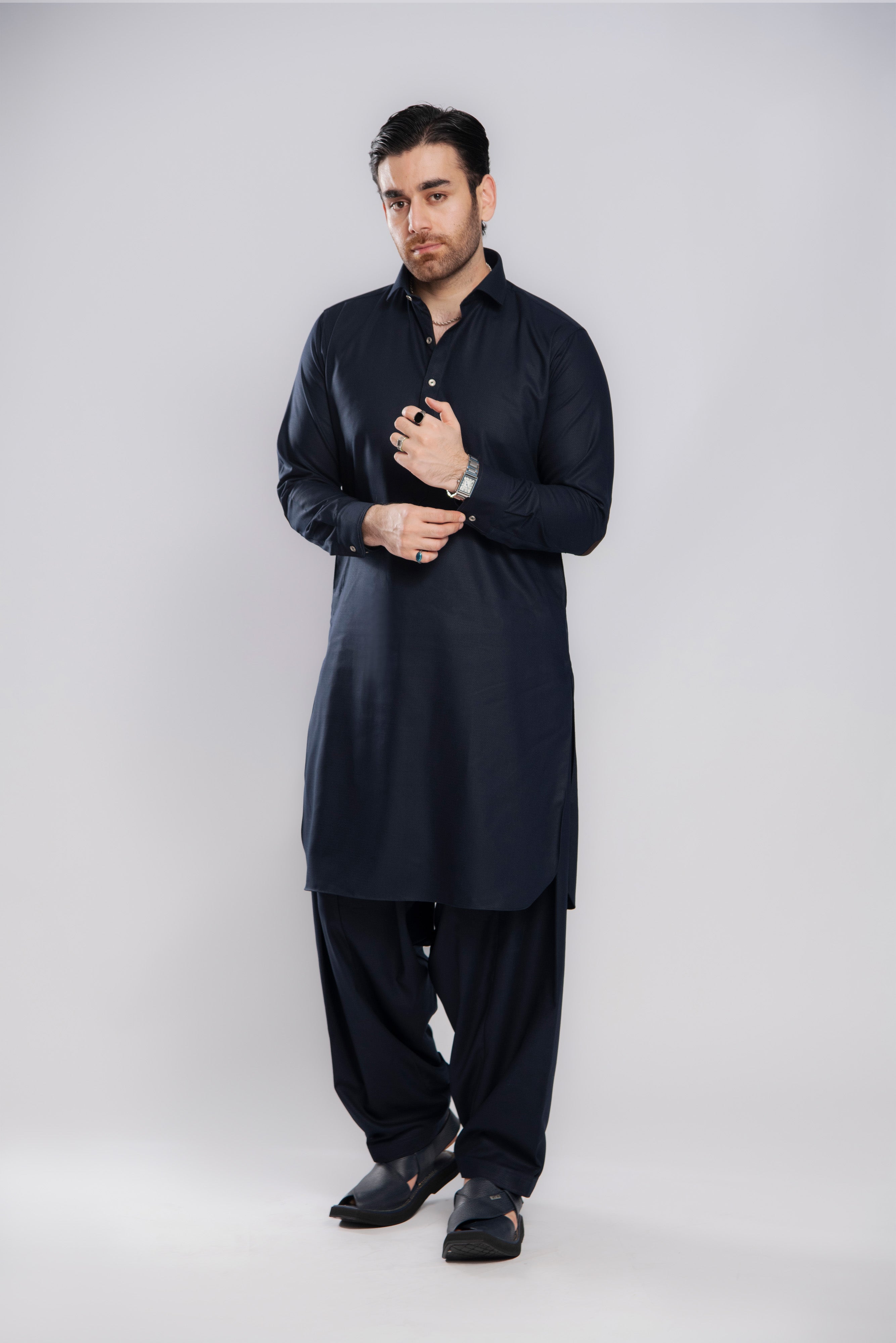 Winter Weave Shalwar Kameez - Navy | Kaptan