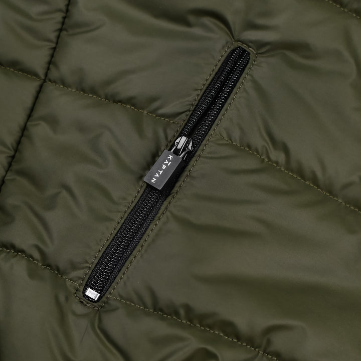Mens Puffer Jacket Hooded - Olive Green | Kaptan