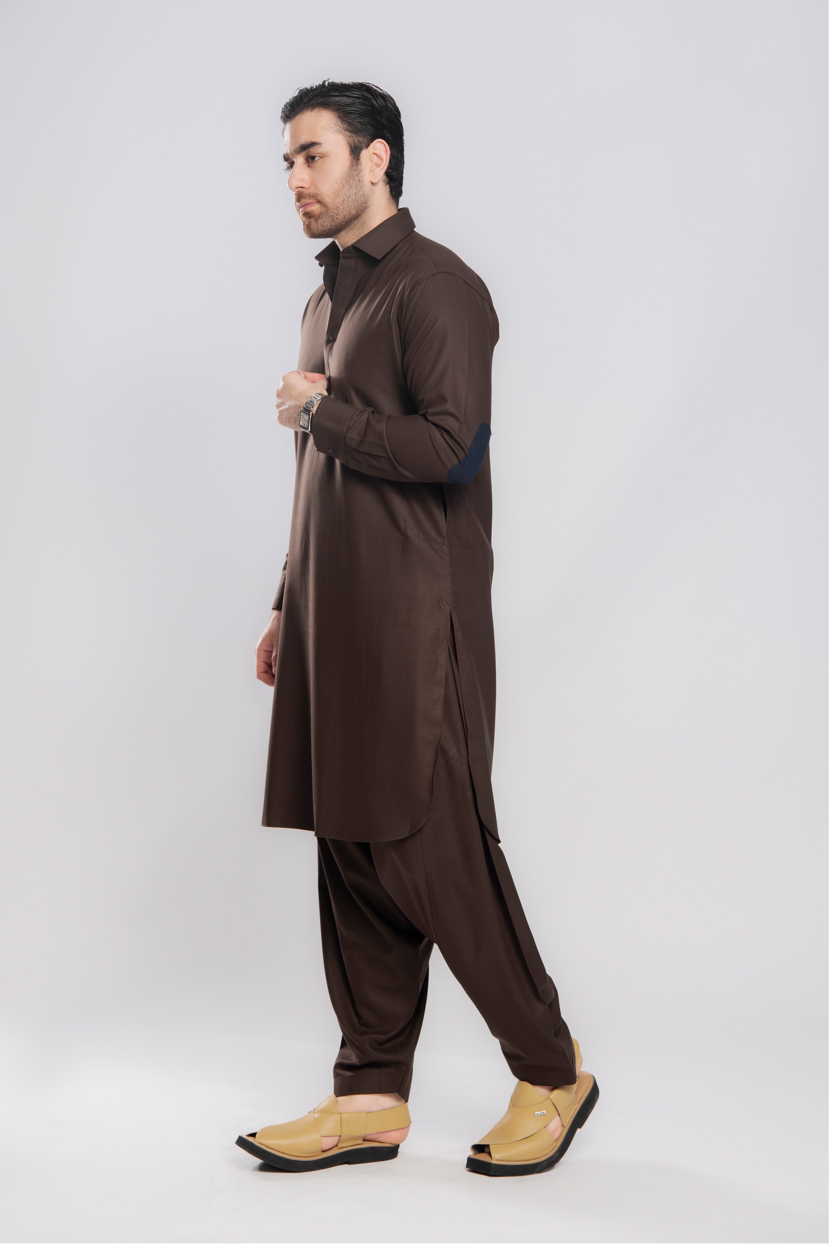 Winter Weave Shalwar Kameez - Chocolate| Kaptan