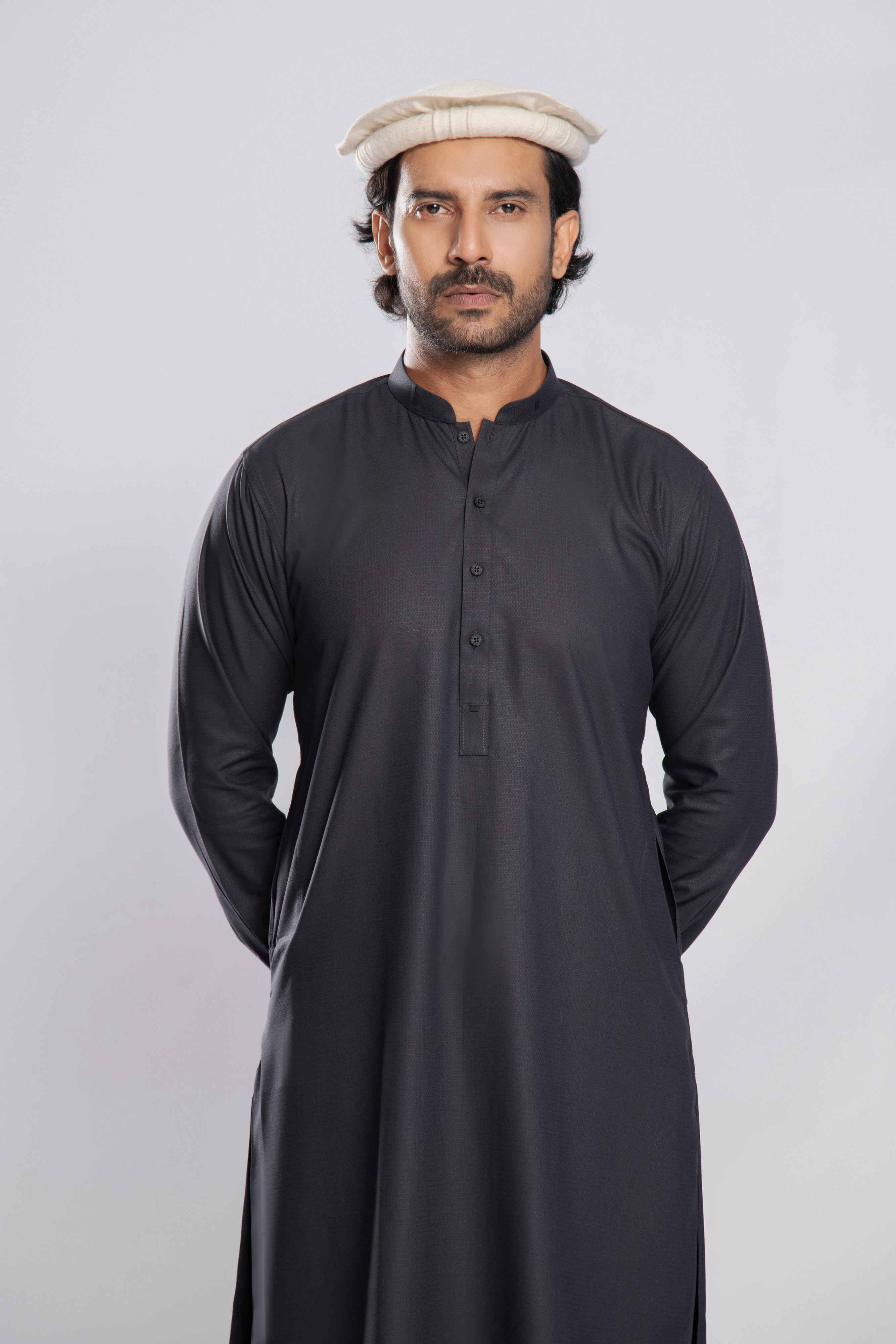 Textured Warmth Shalwar Kameez - Charcoal | Kaptan