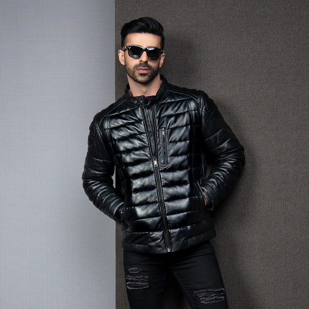 Black Puffer Leather Jacket - Kaptan