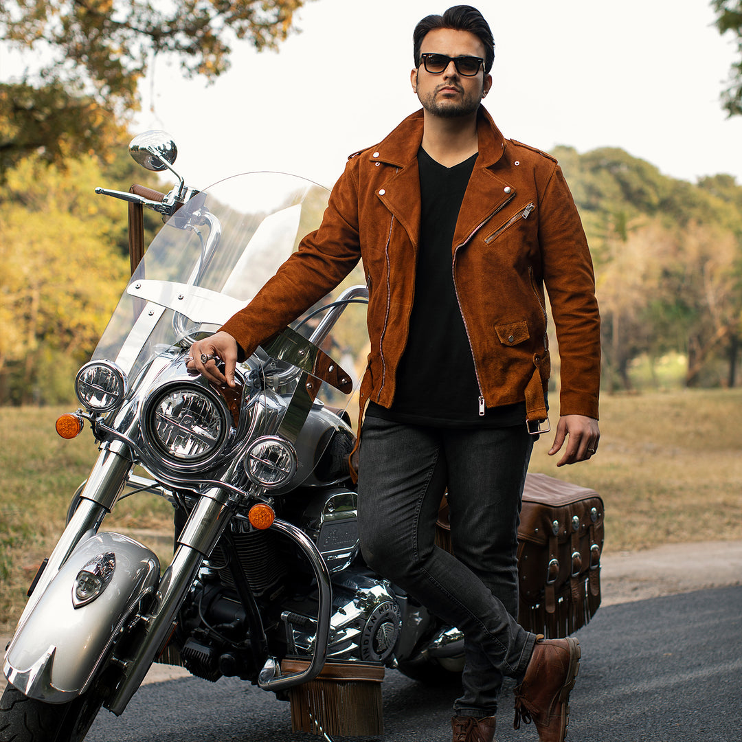 Legendary Rust Suede Perfecto Leather Jacket - Kaptan