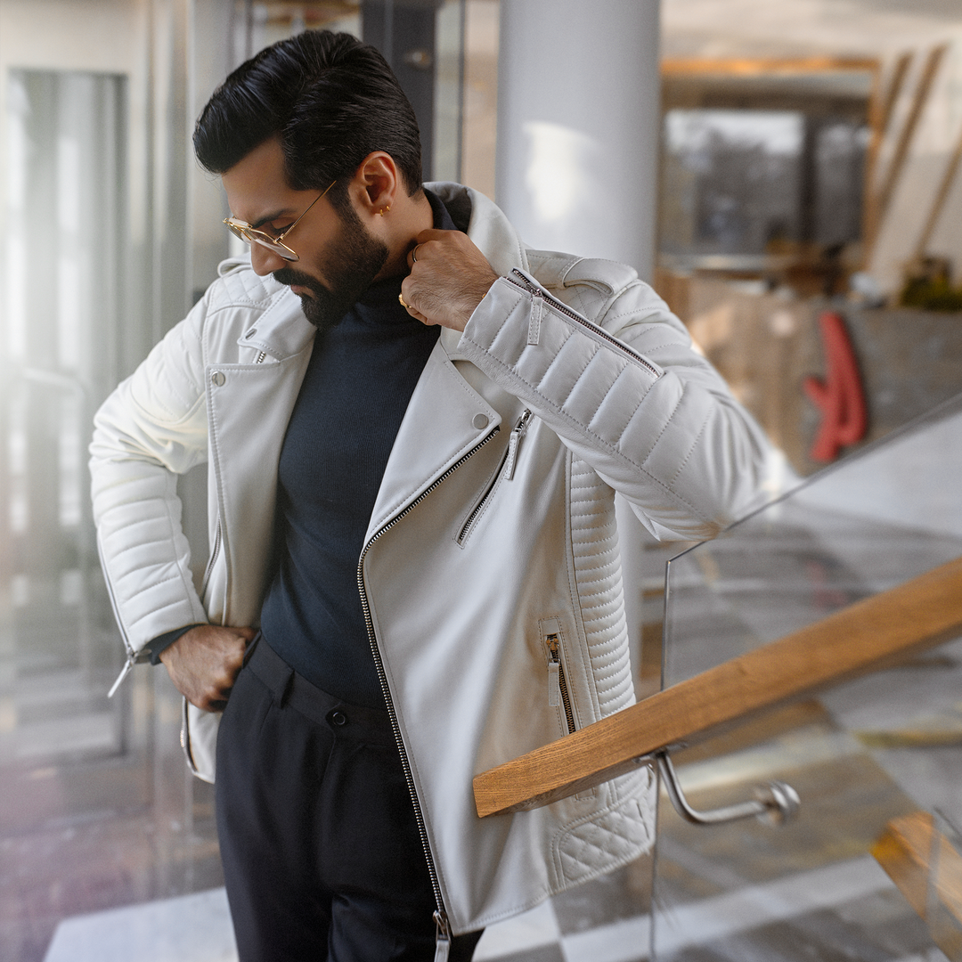 Perfecto White Leather Jacket - Star Series
