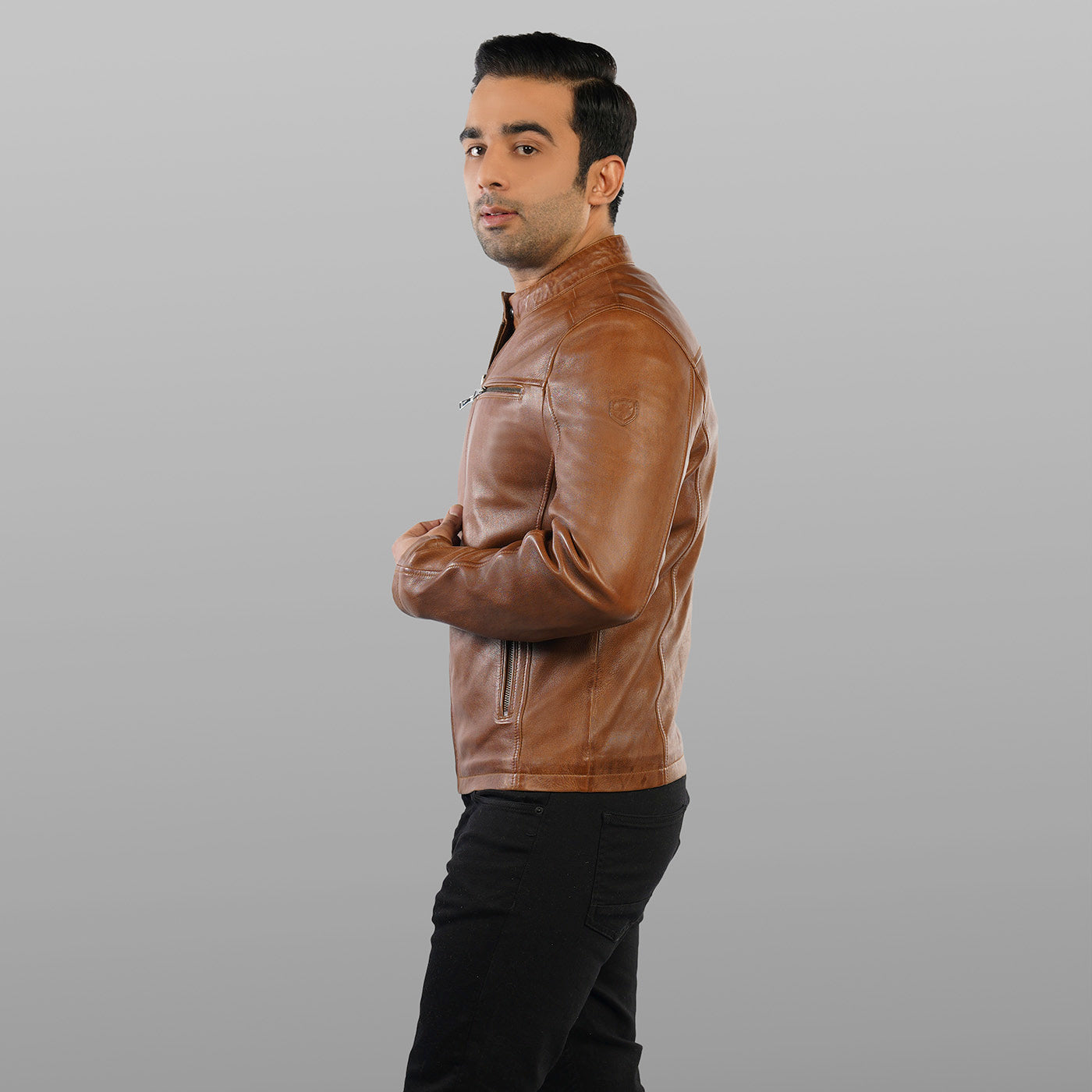 Biker Leather Jacket - Cognac | Kaptan