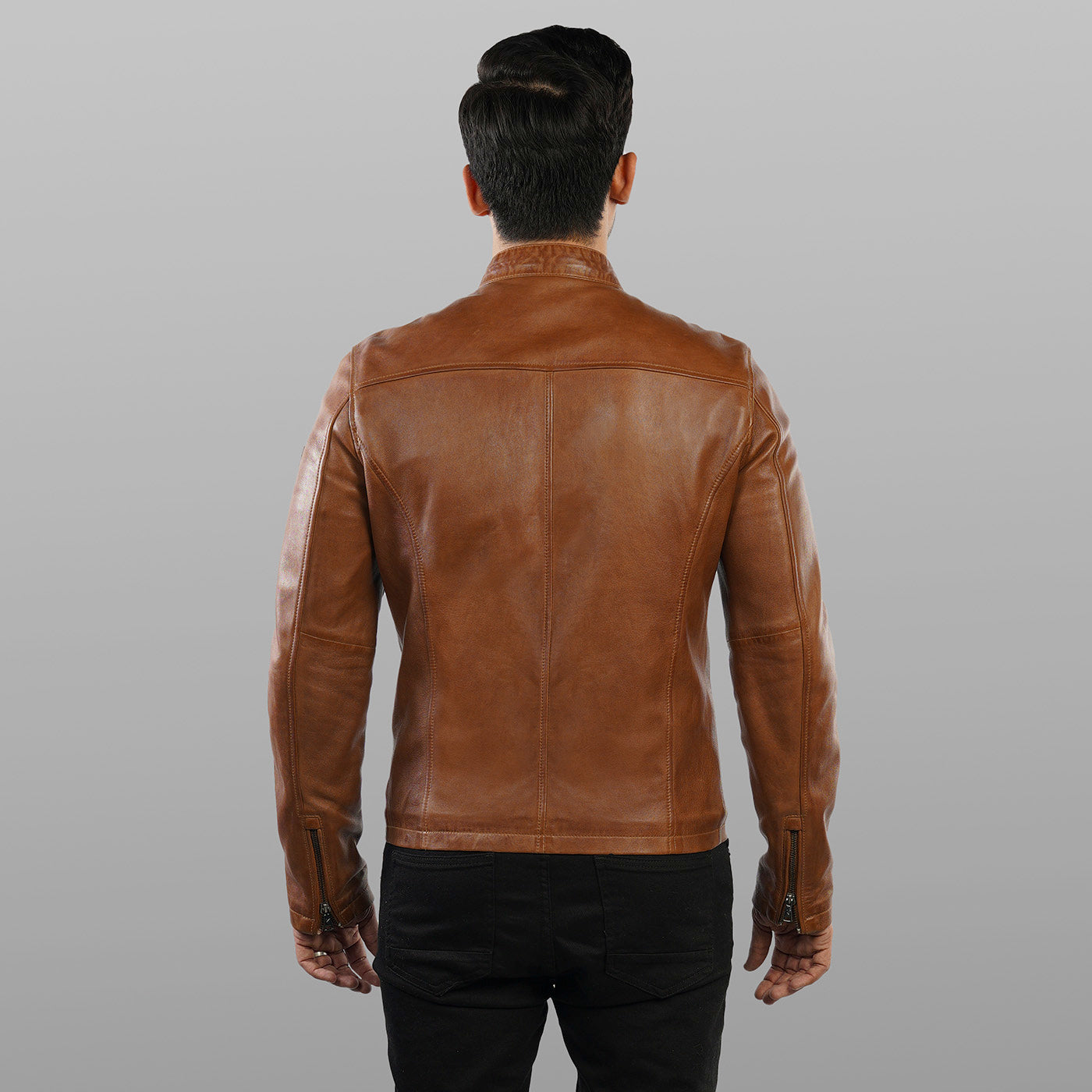 Biker Leather Jacket - Cognac | Kaptan