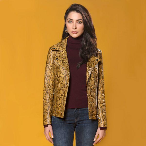 Sheep Crust Snake Perfecto Leather Jacket - Yellow | Kaptan