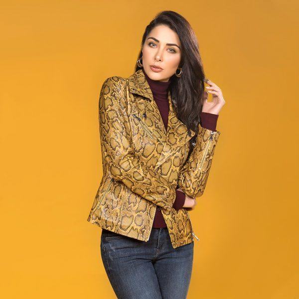 Sheep Crust Snake Perfecto Leather Jacket - Yellow | Kaptan