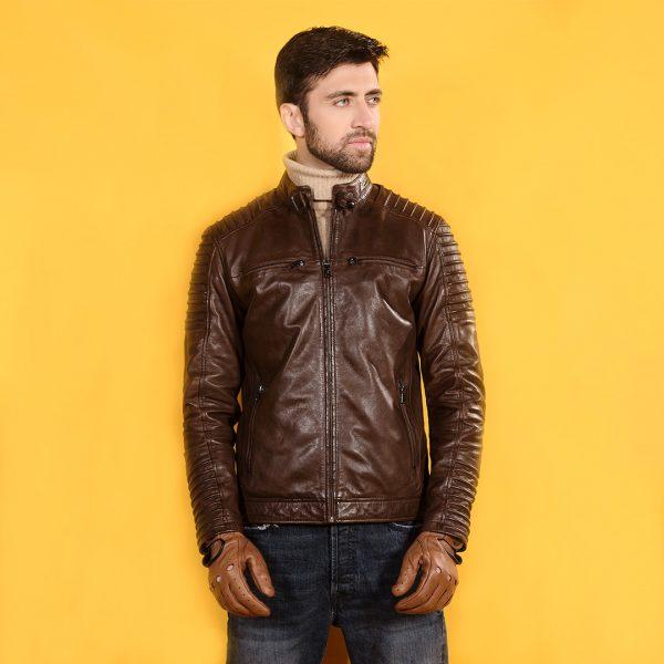 Racer Sheep Leather Jacket - Brown | Kaptan