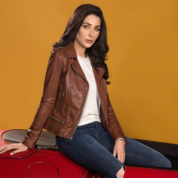 Premium Cognac Perfecto Leather Jacket - Women