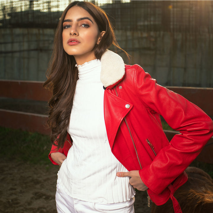 Red Perfecto Leather Jacket - Women