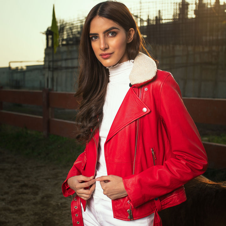 Red Perfecto Leather Jacket - Women