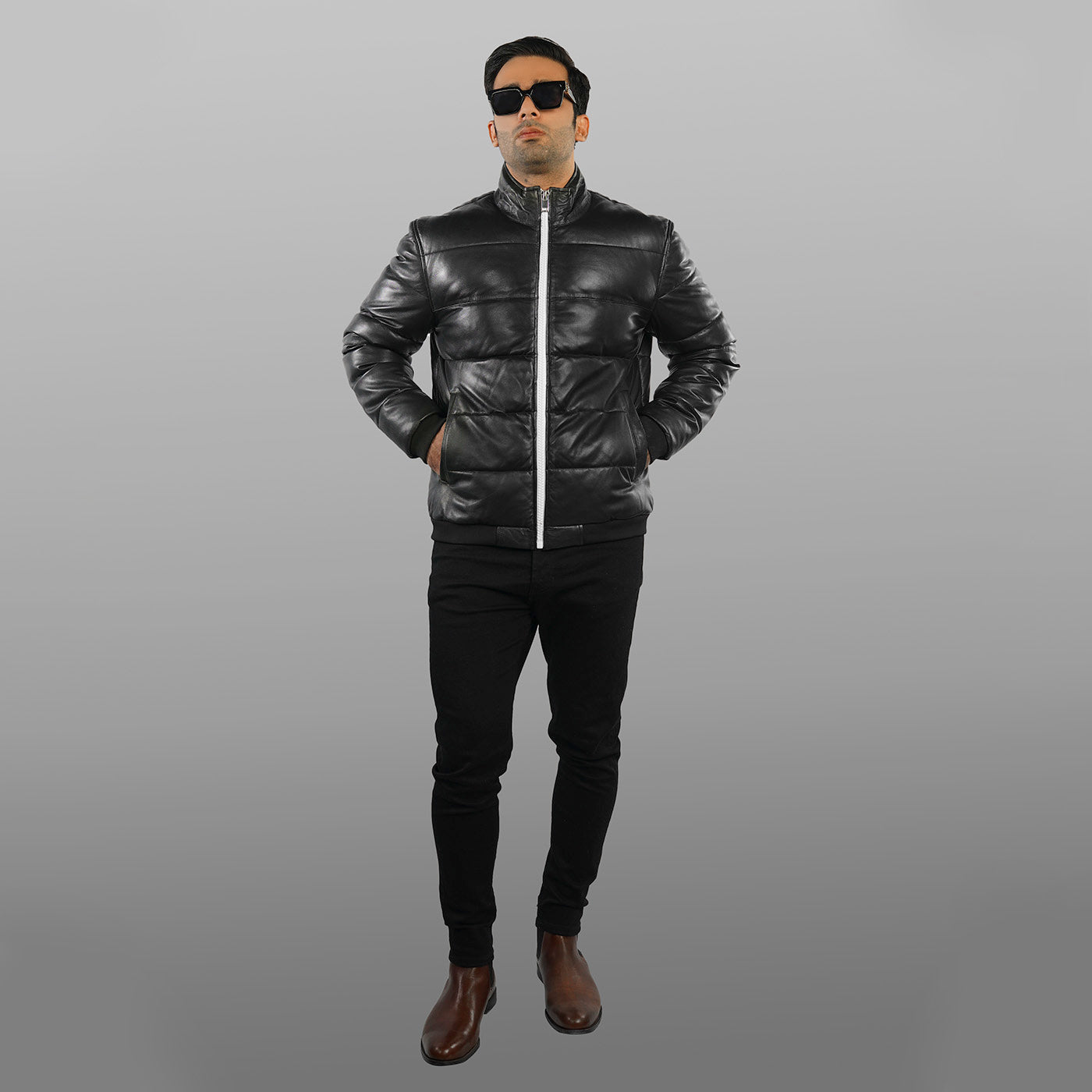 Black Padded Bomber Jacket - Black | Kaptan