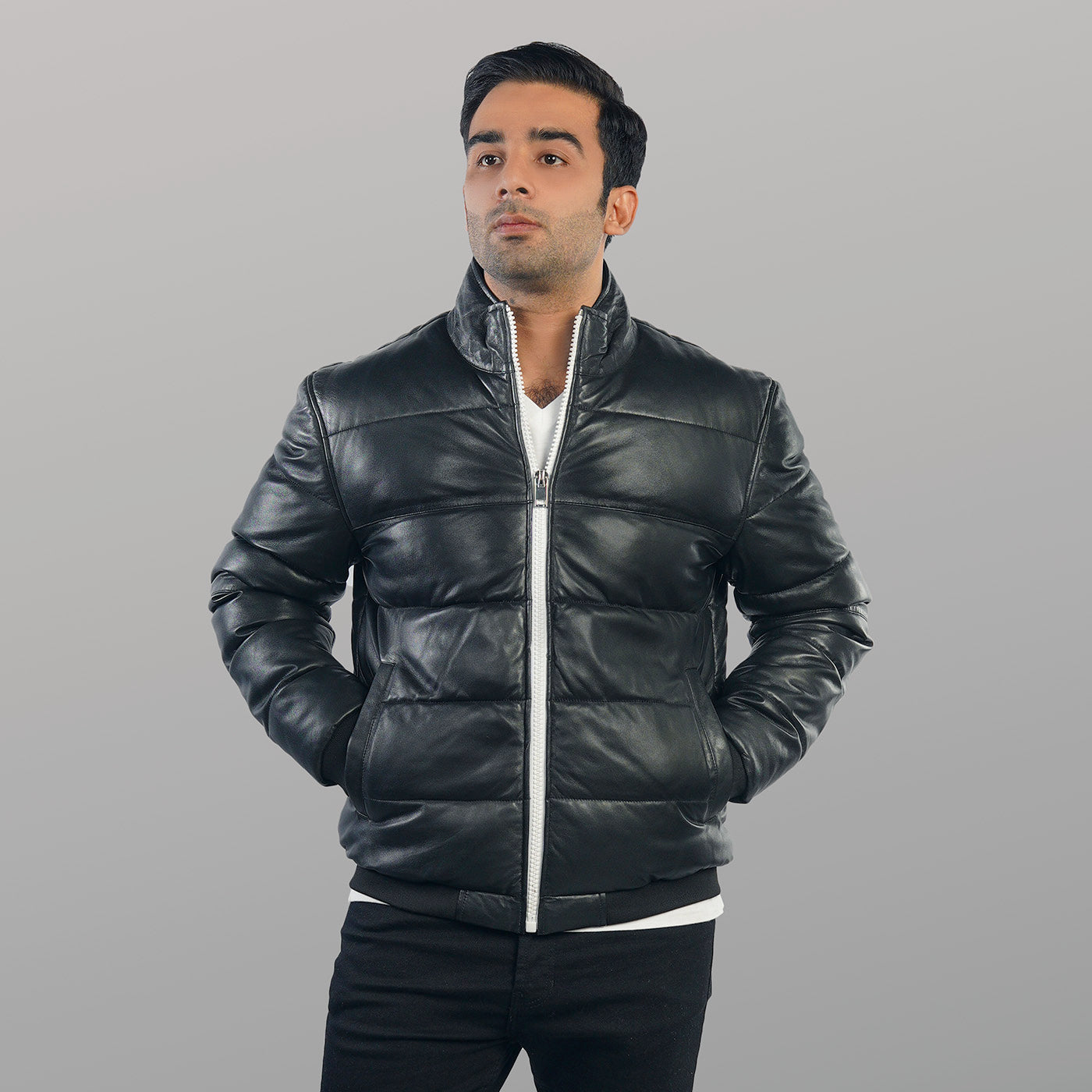 Black Padded Bomber Jacket - Black | Kaptan