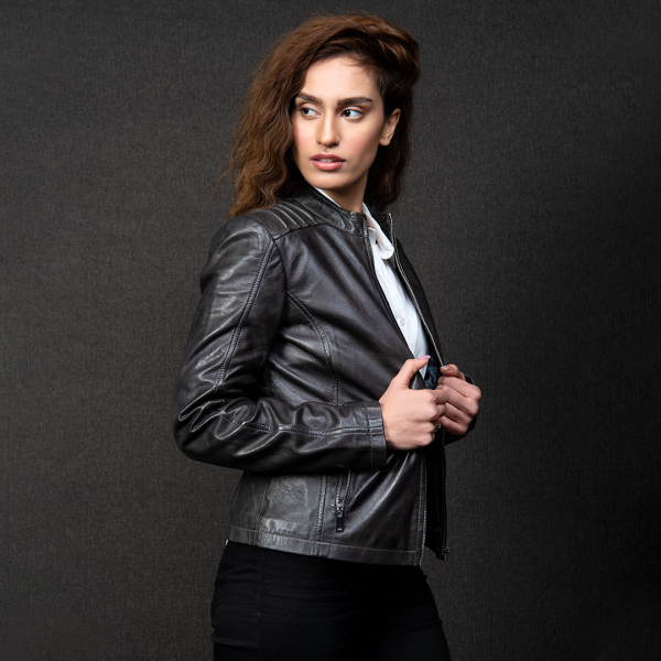 Vintage Grey Leather Jacket - Women