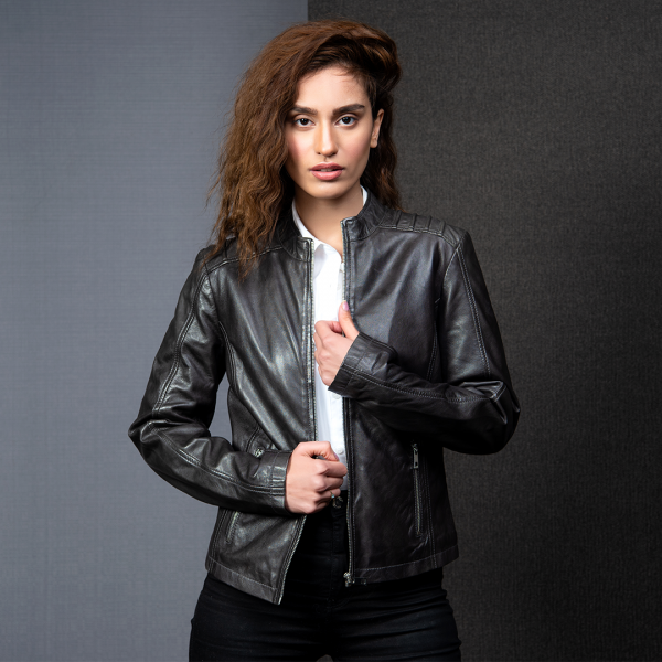 Vintage Grey Leather Jacket Women